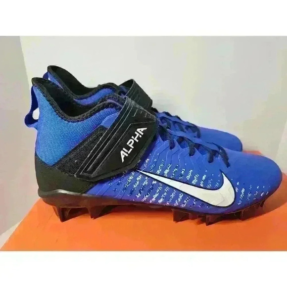 Nike Men’s 14 Alpha Menace Pro 2 MID Football Cleats Black Blue AQ3209 402 NEW - Picture 4 of 7